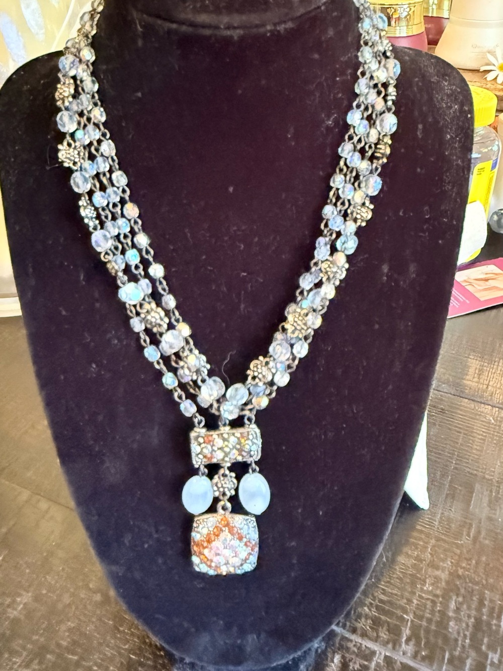 Seasonal WhispersMulti-Strand Light Blue Beaded Pendant Necklace - Women Jewelry